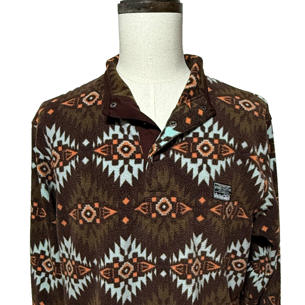 Free‎ Nature 1/4 Snap Pullover Mens Large Brown Colorful Pueblo Aztec Fleece